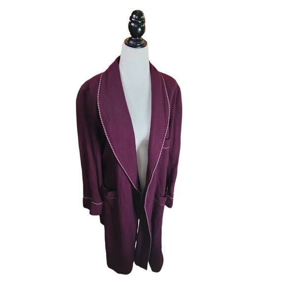 Men's Wool Maroon 1960s Vintage Robe Housecoat Belted The Bay Red - Picture 1 of 9